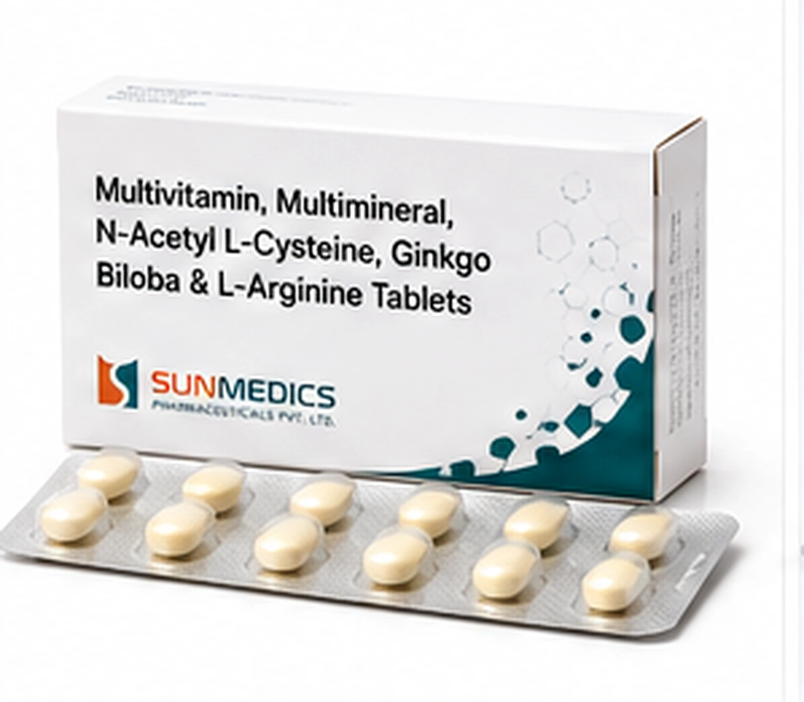 Multivitamin, Multimineral, N-Acetyl L-Cysteine, Ginkgo Biloba & L-Arginine Tablets product pack illustration