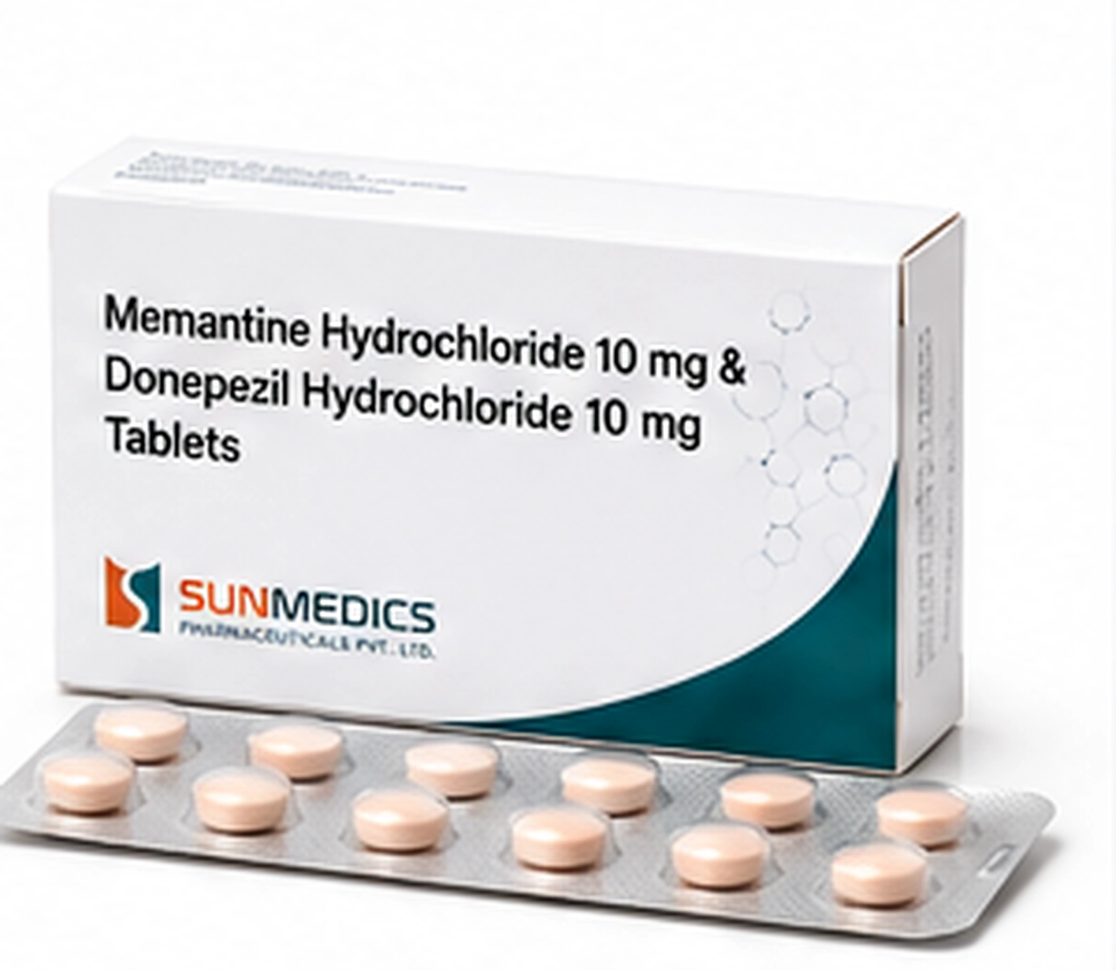 Memantine Hydrochloride 10 mg + Donepezil Hydrochloride 10 mg product pack illustration